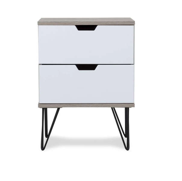 2 Draw Pedestal Engineered Wood Bedside Table - 2 Pack-Black or White
