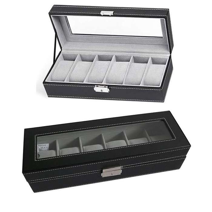 AC 6 Slot PU Leather Watch Box Display Case