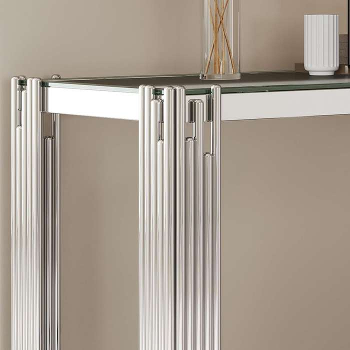 120cm x 40cm Modern Glass Console Table with Silver Metal Frame