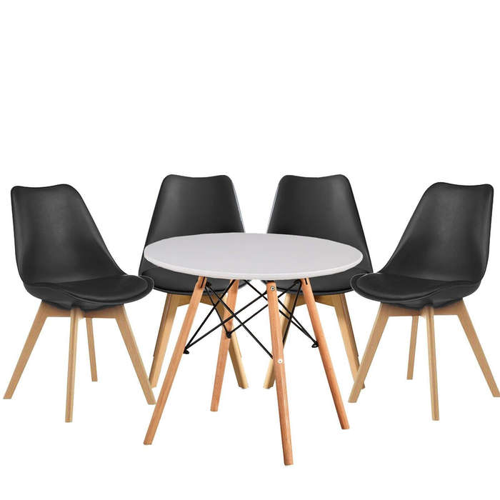 Dining Sets - Round Dining Table with Four Padded Chairs - black