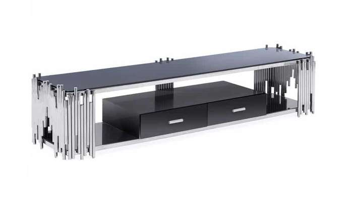 Smart TV/ Plasma Stands - Tempered Glass Top - Wooden Drawers - Silver
