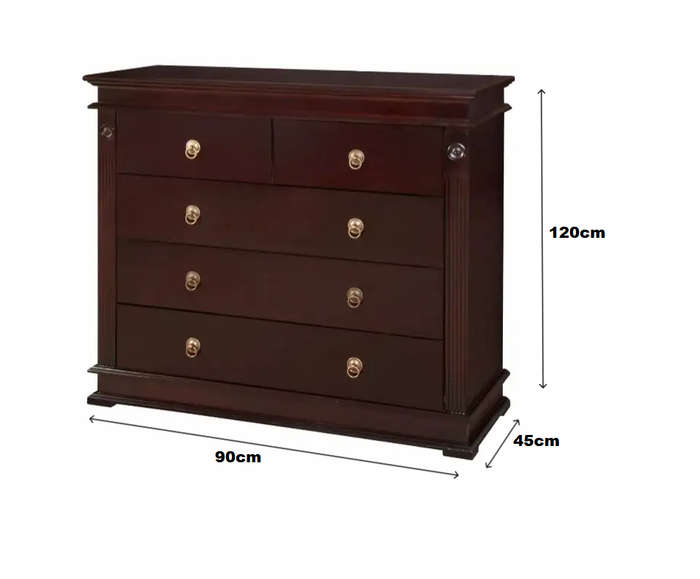 Rectangular stain resistant chest of drawers in Mahogany
