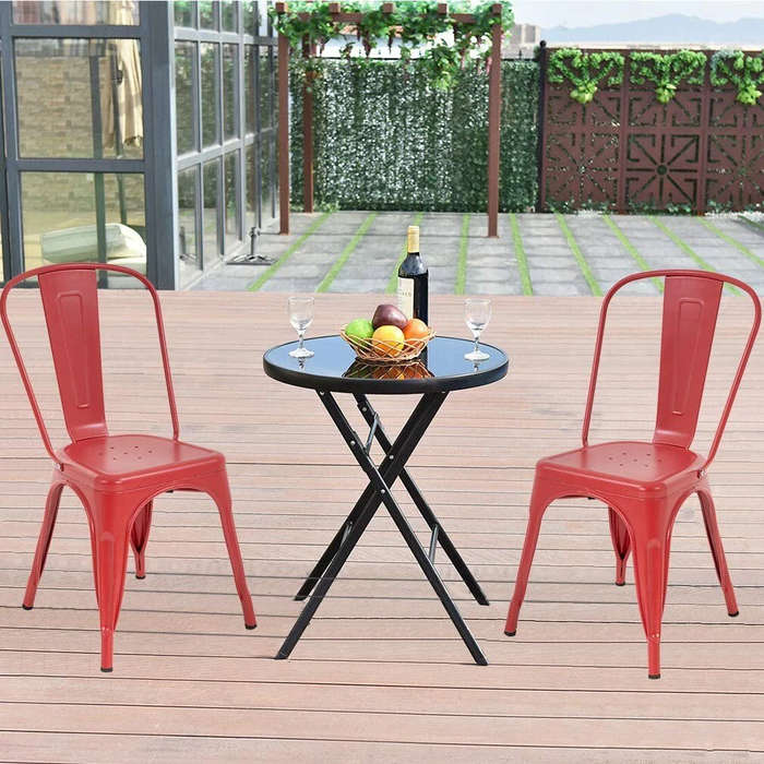 Metal stackable chair outdoor/indoor useRed - Red - 6 Pack