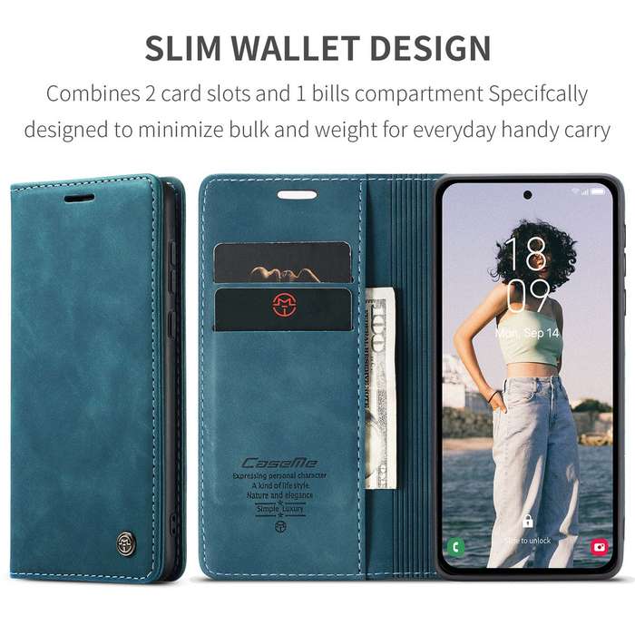 Retro Flip Leather Wallet Cover For Samsung Galaxy A55 - Blue