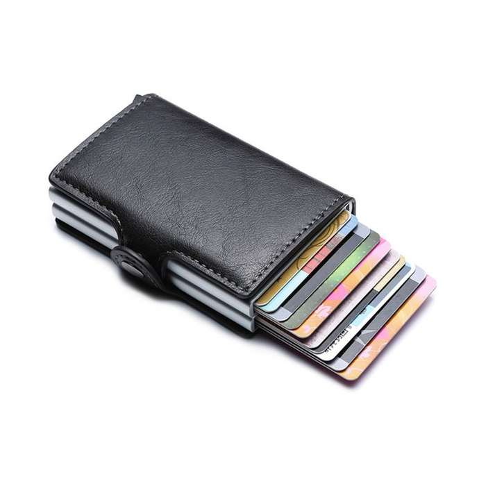 PU double-box aluminum alloy  automatic spring card case