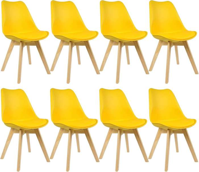 Modern and trendy padded chairs with wooden legs-8 Pack - Yellow