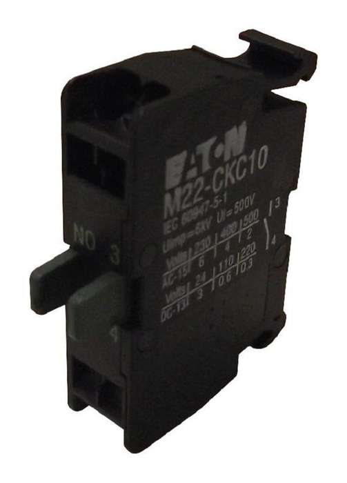Eaton (M22-CKC10) Contact Block, Rear, 1NO, 6 A, 500 V, 1 Pole, Cage Clamp