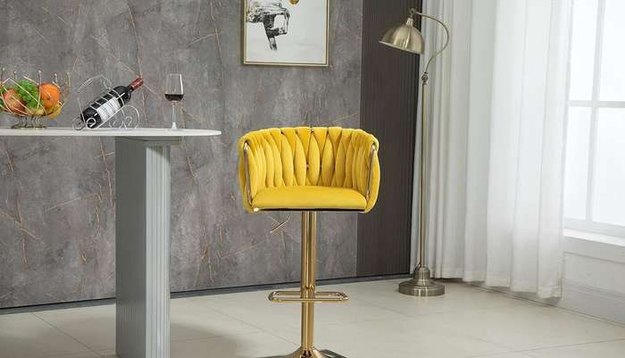 Velvet Woven Bar Stool - Yellow