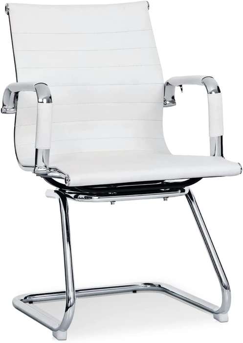 Office Chair - Ribbed Leather Guest Mid Back - White