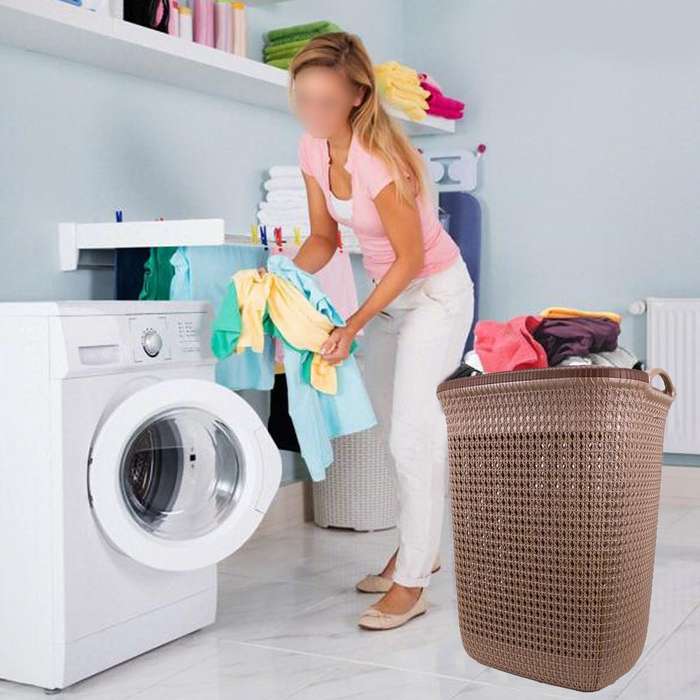 50L Large Laundry Basket with Lid - Ice-Cream Brown