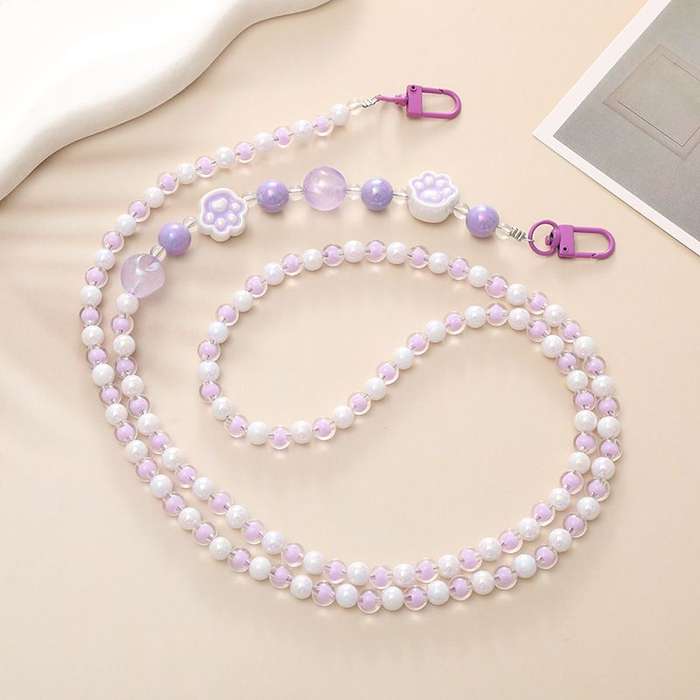 Bigfive Long Phone Lanyard Beads Chain With 2Pcs Back Patch - Pink