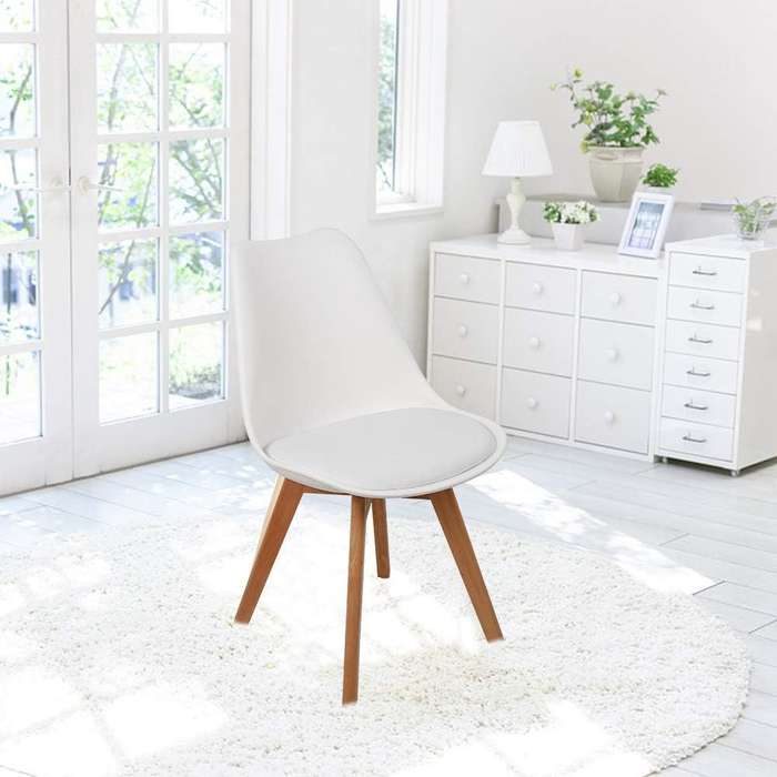 Modern and trendy padded chairs with wooden legs-8 Pack - White