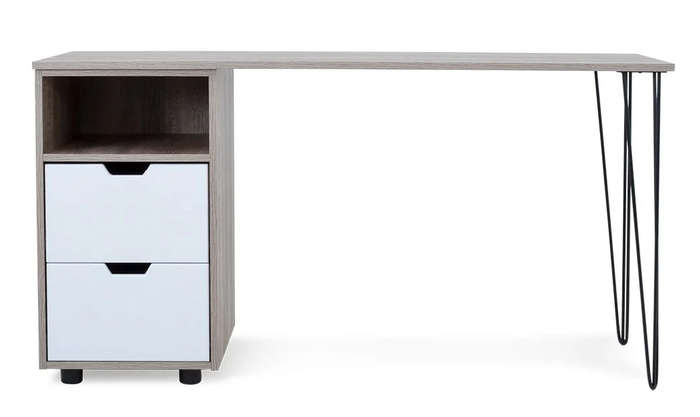 Office / Home Computer Desk with Two Drawers - - Oak (Nature Wood Grain ) / White