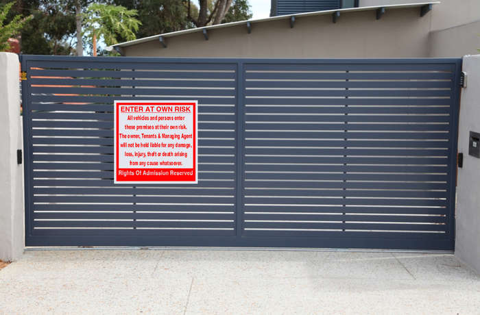 Enter at Own Risk Rights of Admission Reserved Safety Sign