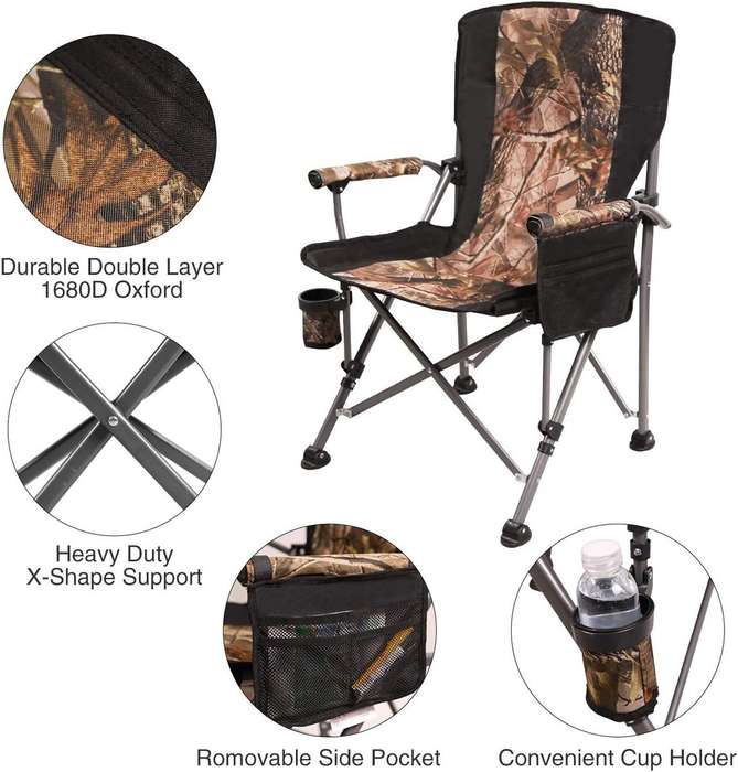 Foldable Portable Camping Chair With Cup Holder And Side Pocket (Camouflage)