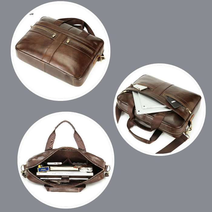 LuxeLeather Ambassador Laptop Bag - Coffee Brown