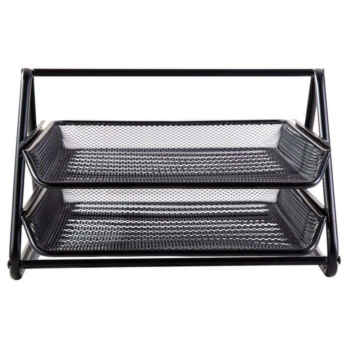 2 Tier Metal Mesh Document Sliding Tray Organiser - Black