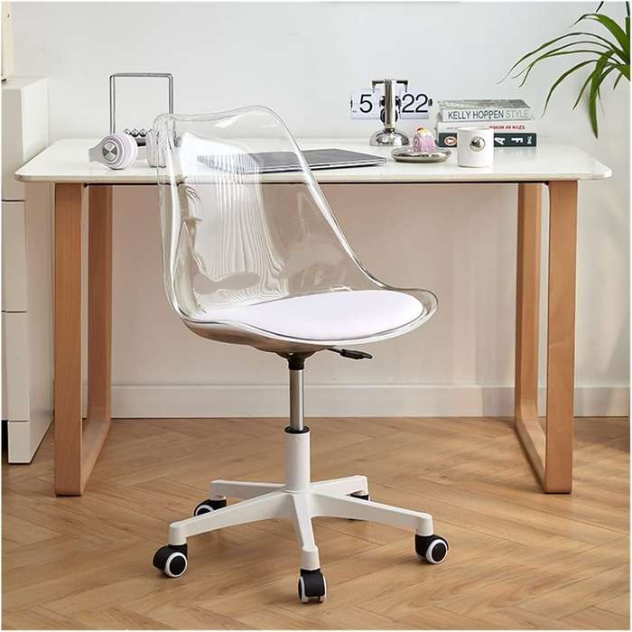 Transparent Office Chair with Colored Seat Pad -  Transparent, White