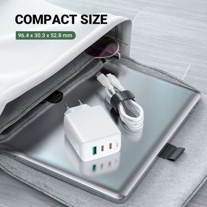 65W Super Fast Power Adapter Charger  White With C to C Cable