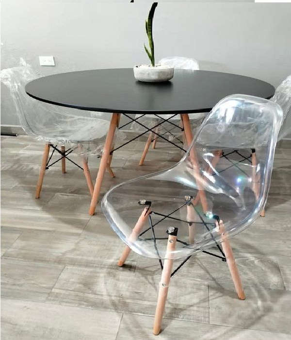3 Piece Dinning Table - 1 Dining Table and 2 Transparent Dining Chairs-Black, Transparent or White