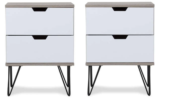 2 Draw Pedestal Engineered Wood Bedside Table - 2 Pack-Black or White