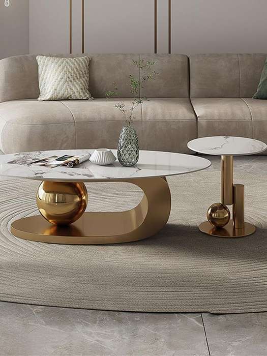 Modern Marble Coffee & Side Table Set - Stainless Steel Base-Black,Gold or Silver