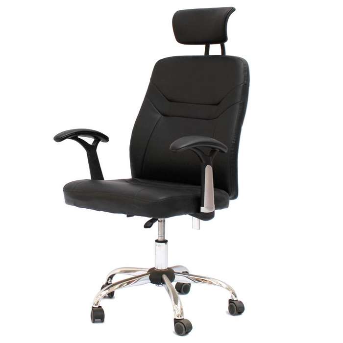 Office Chairs - Contemporary Design PU Leather Office Arm Chair- Reclinable Backrest -Black Colour