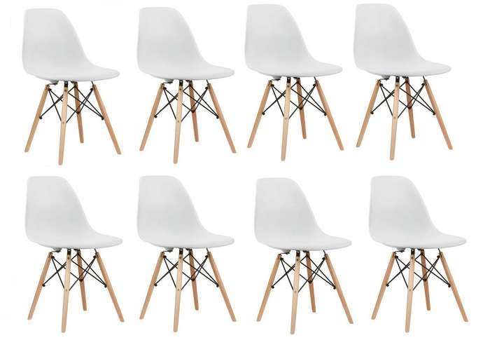 8 x Wooden Leg Chairs - White