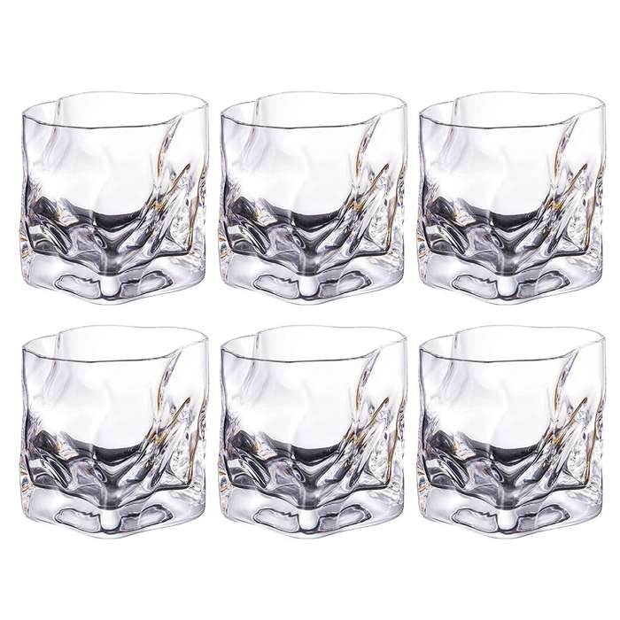 Luxurious Twisted Crystal Clear Whiskey Glasses Set of 6 Pieces - 280ml