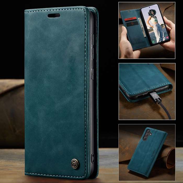Retro Flip Leather Wallet Cover For Samsung Galaxy A55 - Blue