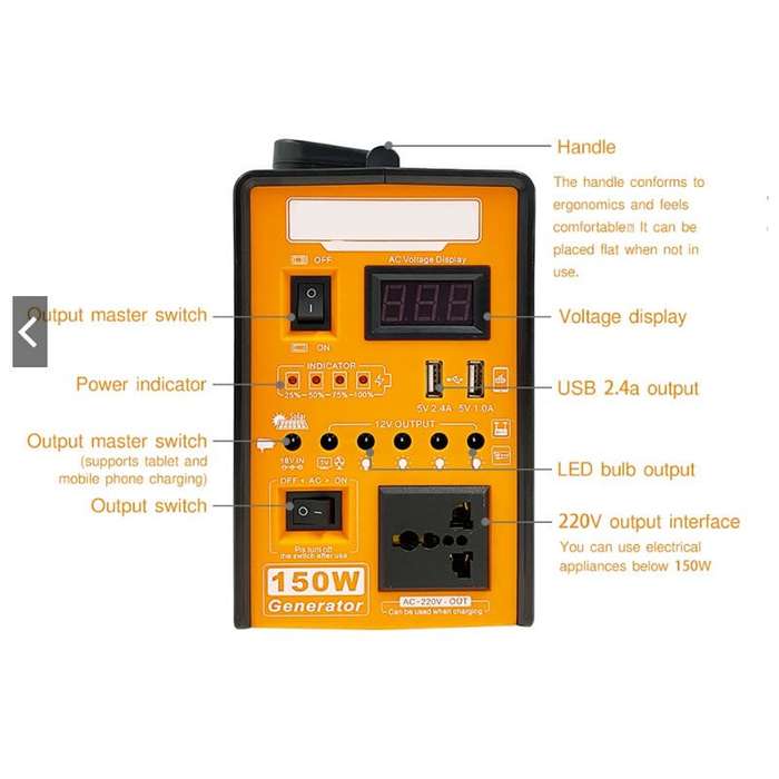 Solar Generator 150W Power Station Portable System LifePO4 Battery 220V Plug + 2X 18V 28W SolarPanel