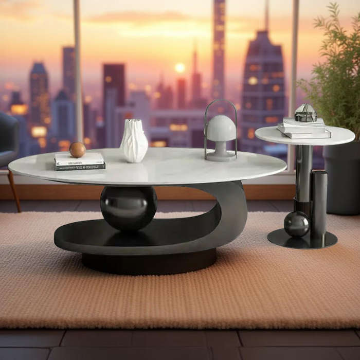 Modern Marble Coffee & Side Table Set - Stainless Steel Base-Black,Gold or Silver