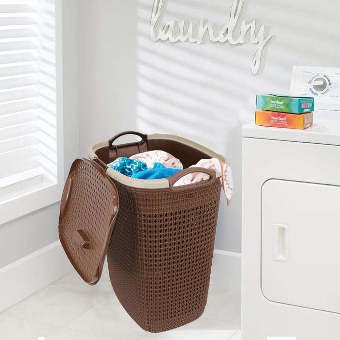 50L Large Laundry Basket with Lid - Chocolate Brown