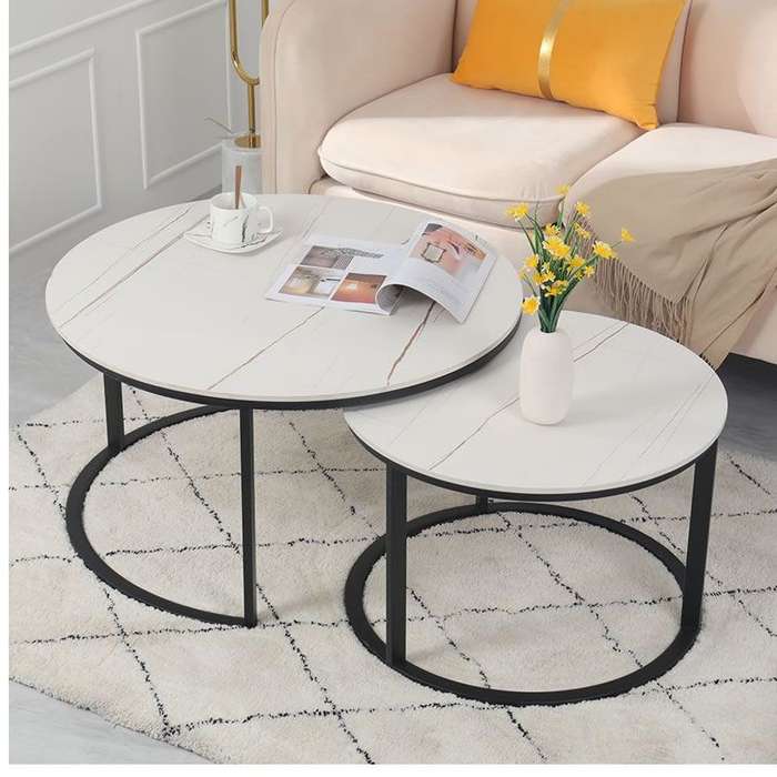Set of 2 Rounded Faux Marble Top Nesting Coffee Tables