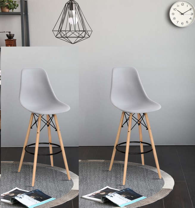 Bar / Kitchen Stools - Wooden Leg - Set of Two - Grey