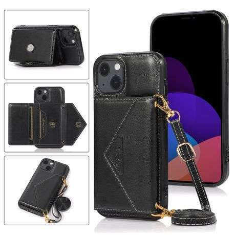 Leather wallet case with crossbody strap for iPhone 14 Plus
