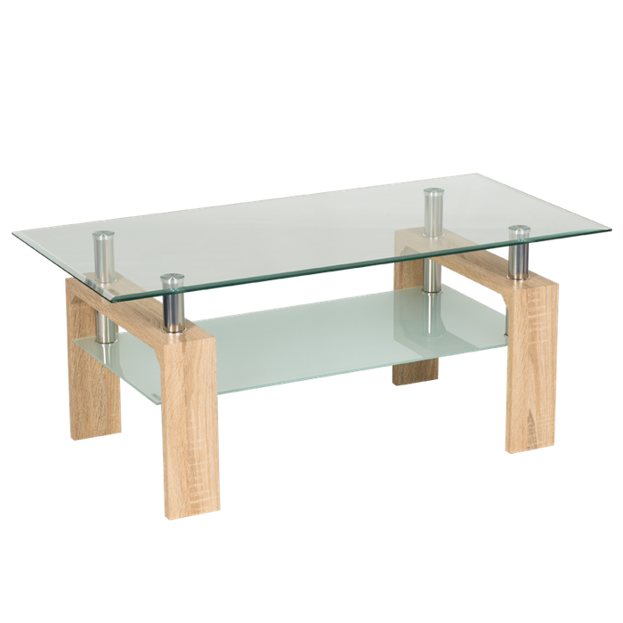 Modern two tier glass coffee table in - Oak