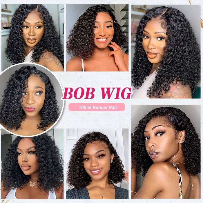 14" Loose Curly Wig -Brazilian Hair GluelessFull Lace Frontal Bob Wigs