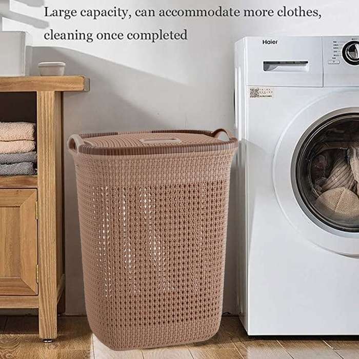 50L Large Laundry Basket with Lid - Ice-Cream Brown