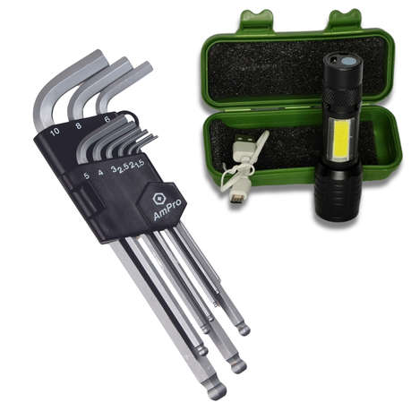 Ampro 7 Piece T-Handle Tamper-Proof Star Key Wrench Set And Torch