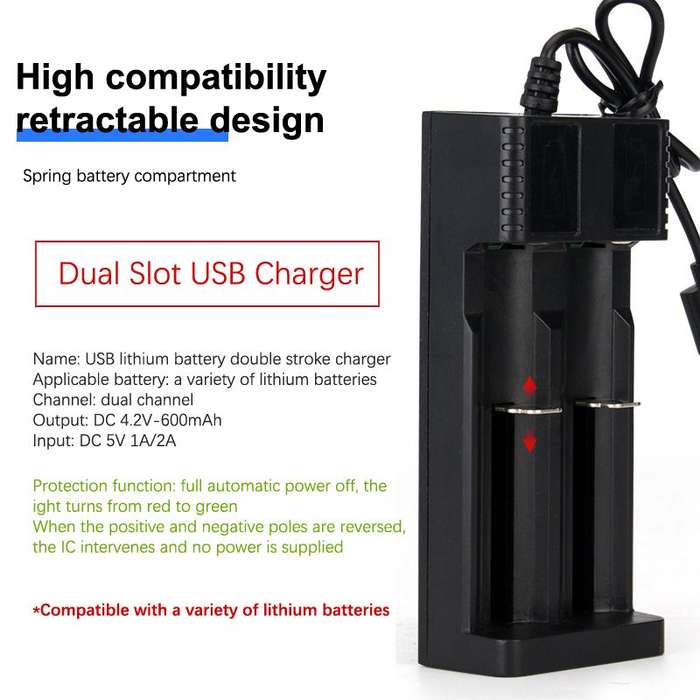 USB Smart Charger with 2 x 18650 2800mah 3.7V Rechargeable Batteries