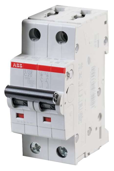 Abb (S202-C20) Thermal Magnetic Circuit Breaker, 20 A, 2 Pole