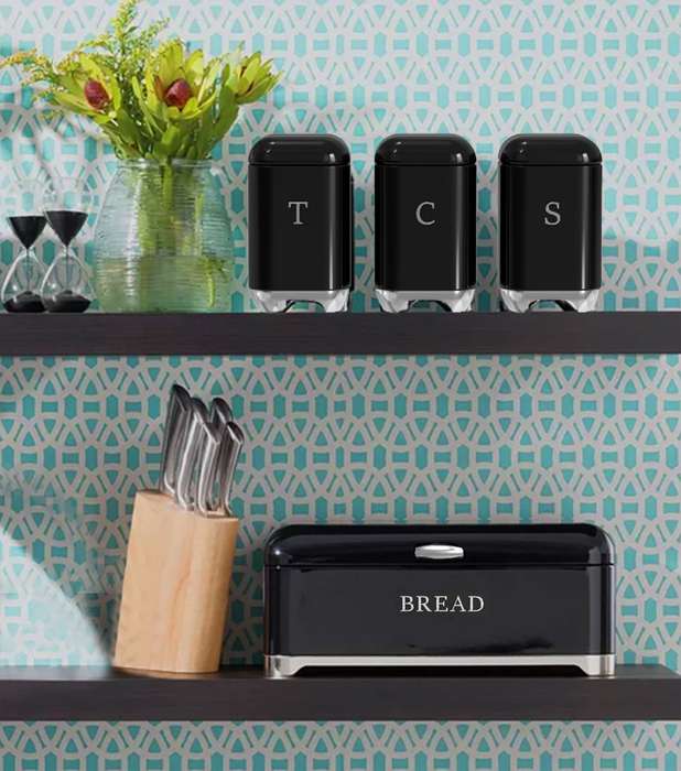 Glossy Retro Stainless Steel Bread Bin & Matching Caniser Set - Hook Handle (READ DESCRIPTION)