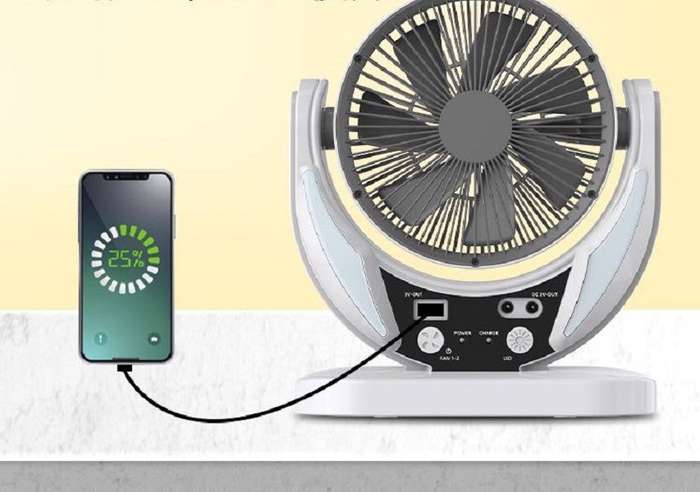 6" Rechargeable Solar Fan with 4500mah Battery & Night Light and Power Bank