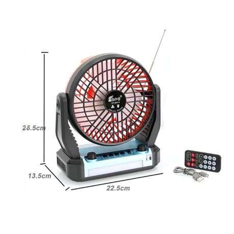 Desktop cooling fan with bluetooth speakers, LED light, and radio