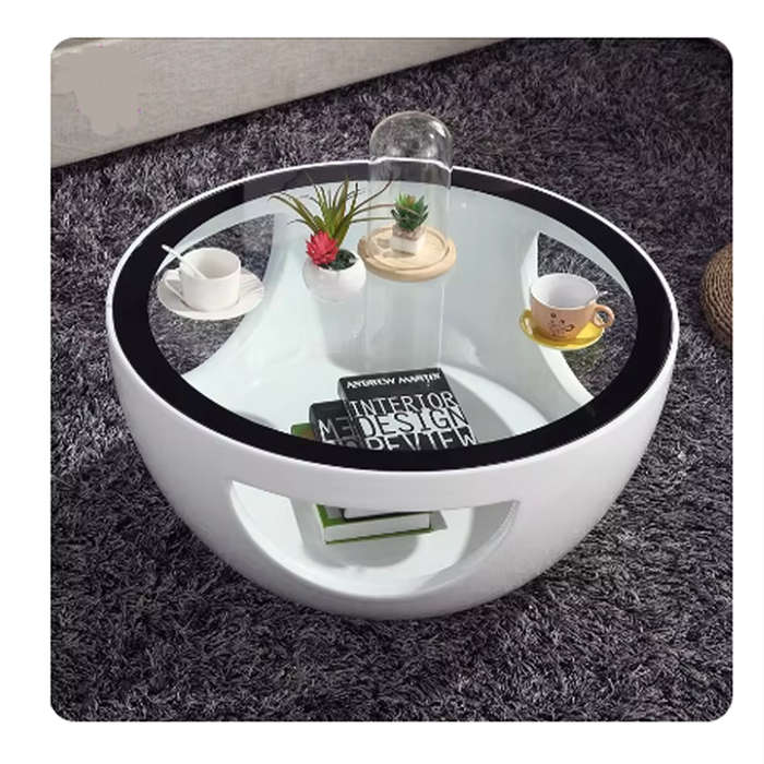 Coffee Tables - Rounded Tempered Glass Top - White