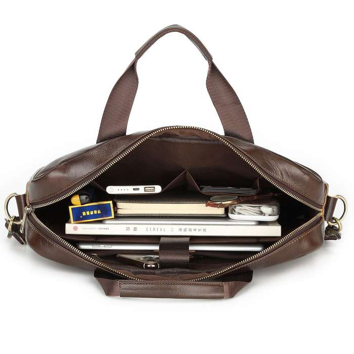 LuxeLeather Ambassador Laptop Bag - Coffee Brown