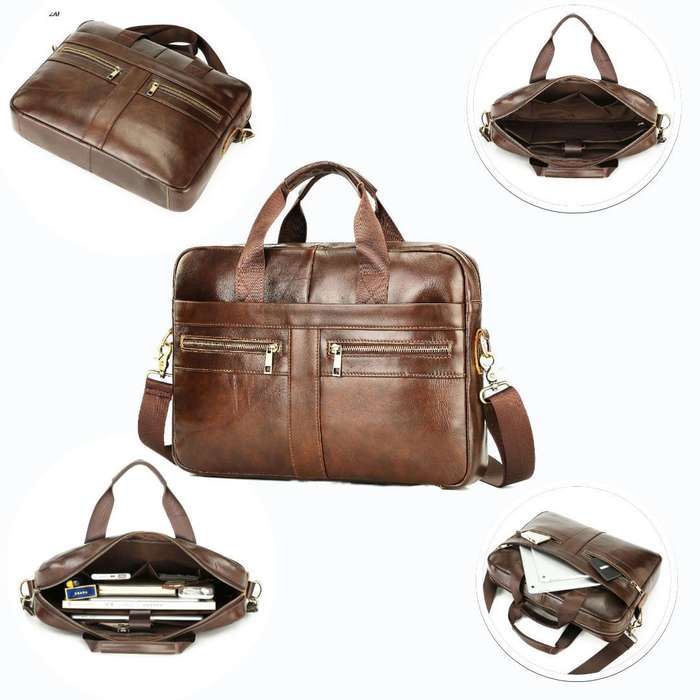 LuxeLeather Ambassador Laptop Bag - Coffee Brown
