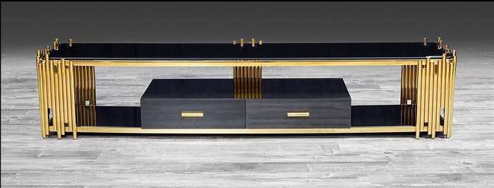 Smart TV/ Plasma Stands - Tempered Glass Top - Wooden Drawers - Gold