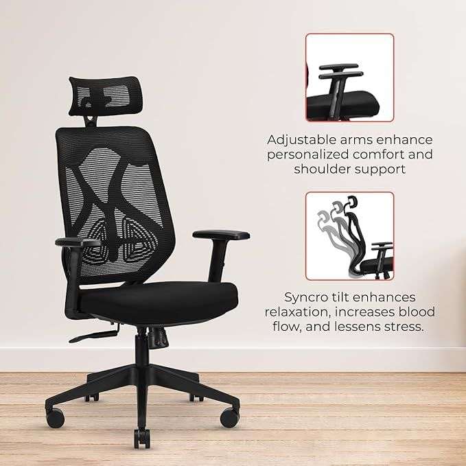 Office Chairs - Executive High Back Mesh Ergonomic - Black Colour